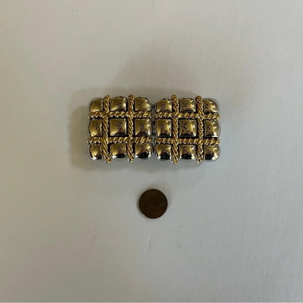 VTG Paquette Gold and Silver Tone Tic Tac Toe Square Interlocking Belt Buckle OS